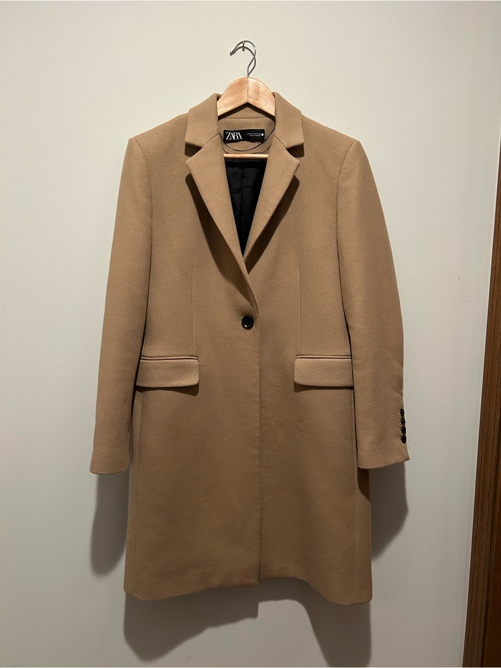 Zara Camel Tan Single-Breasted Trench Coat